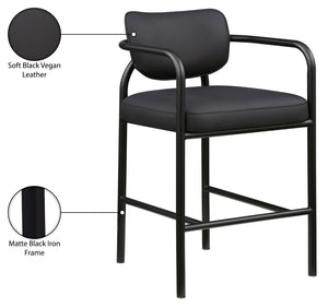 Meridian Furniture Serava Sculpted Vegan Leather Bar Stool with Matte Black Iron Frame for Kitchen Islands Black 77069Black-C