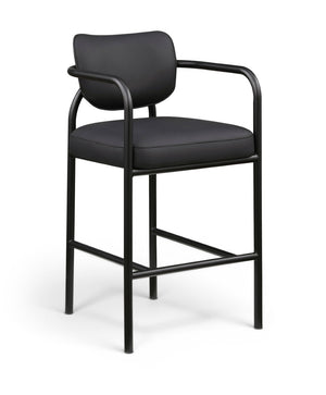 Meridian Furniture Serava Sculpted Vegan Leather Bar Stool with Matte Black Iron Frame for Kitchen Islands Black 77069Black-C