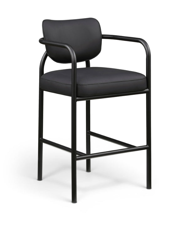 Meridian Furniture Serava Sculpted Vegan Leather Bar Stool with Matte Black Iron Frame for Kitchen Islands Black 77069Black-C