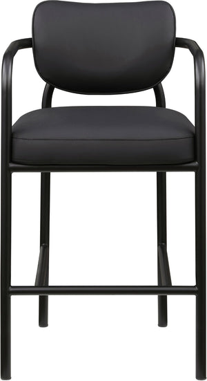 Meridian Furniture Serava Sculpted Vegan Leather Bar Stool with Matte Black Iron Frame for Kitchen Islands Black 77069Black-C