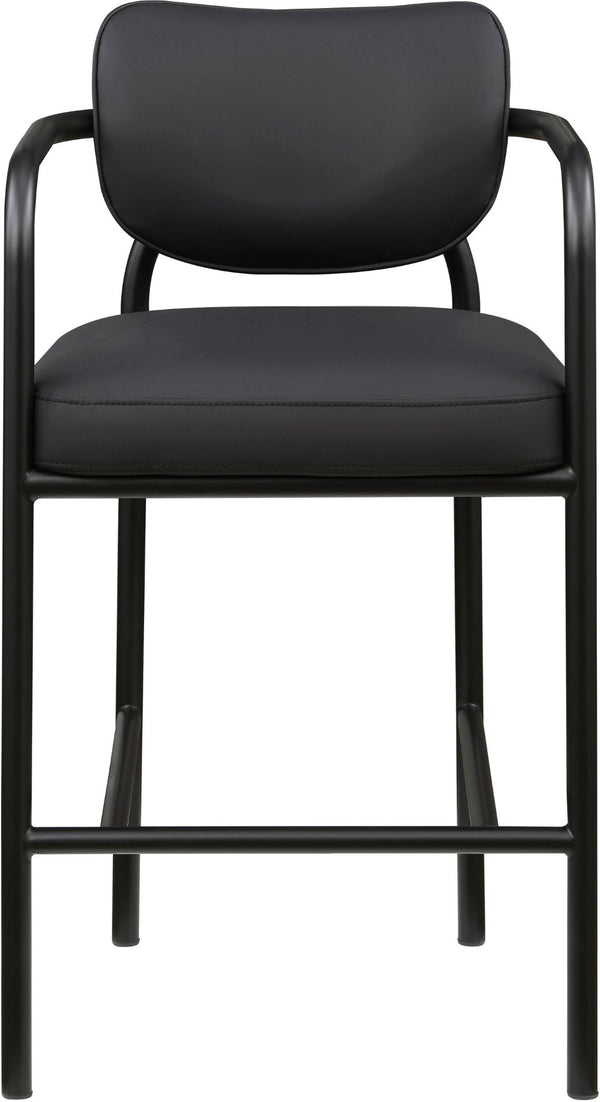 Meridian Furniture Serava Sculpted Vegan Leather Bar Stool with Matte Black Iron Frame for Kitchen Islands Black 77069Black-C