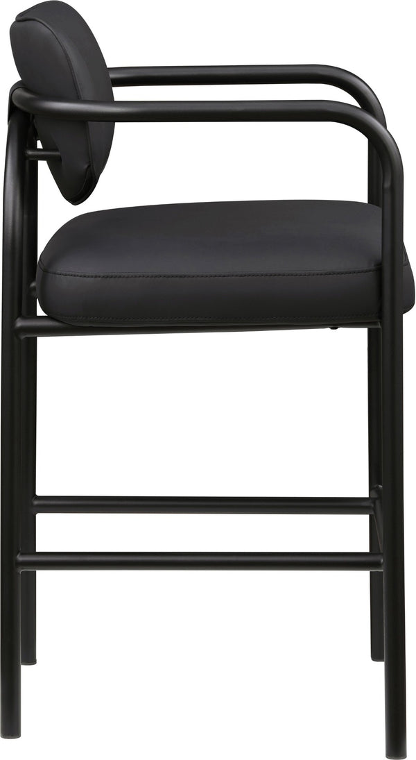 Meridian Furniture Serava Sculpted Vegan Leather Bar Stool with Matte Black Iron Frame for Kitchen Islands Black 77069Black-C
