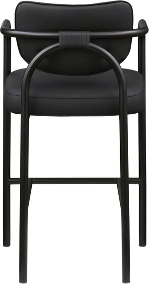 Meridian Furniture Serava Sculpted Vegan Leather Bar Stool with Matte Black Iron Frame for Kitchen Islands Black 77069Black-C