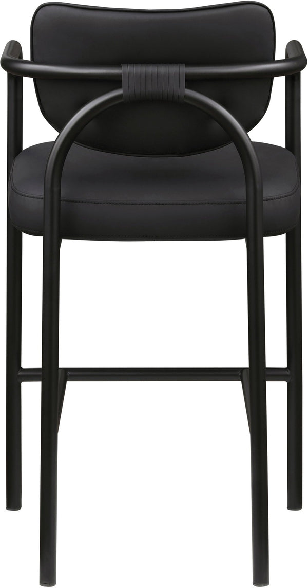 Meridian Furniture Serava Sculpted Vegan Leather Bar Stool with Matte Black Iron Frame for Kitchen Islands Black 77069Black-C