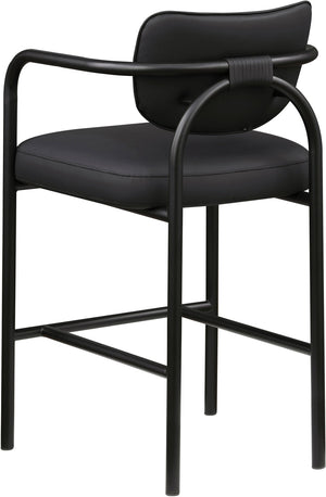 Meridian Furniture Serava Sculpted Vegan Leather Bar Stool with Matte Black Iron Frame for Kitchen Islands Black 77069Black-C