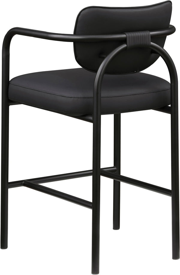 Meridian Furniture Serava Sculpted Vegan Leather Bar Stool with Matte Black Iron Frame for Kitchen Islands Black 77069Black-C