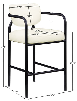 Meridian Furniture Serava Sculpted Vegan Leather Bar Stool with Matte Black Iron Frame for Kitchen Islands Cream 77069Cream-C