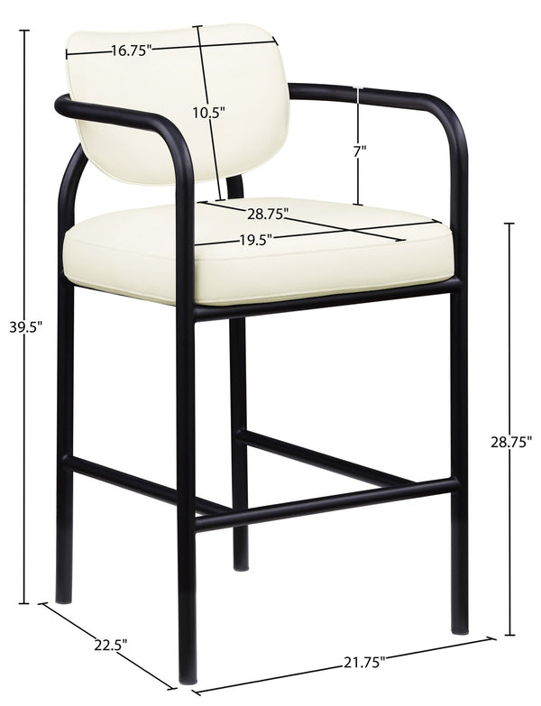 Meridian Furniture Serava Sculpted Vegan Leather Bar Stool with Matte Black Iron Frame for Kitchen Islands Cream 77069Cream-C