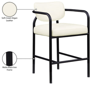 Meridian Furniture Serava Sculpted Vegan Leather Bar Stool with Matte Black Iron Frame for Kitchen Islands Cream 77069Cream-C