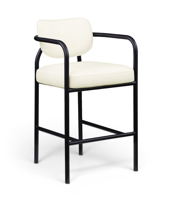 Meridian Furniture Serava Sculpted Vegan Leather Bar Stool with Matte Black Iron Frame for Kitchen Islands Cream 77069Cream-C