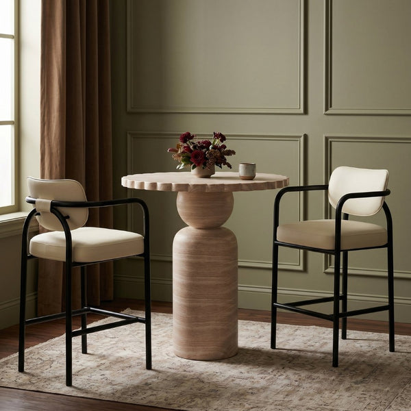 Meridian Furniture Serava Sculpted Vegan Leather Bar Stool with Matte Black Iron Frame for Kitchen Islands Cream 77069Cream-C