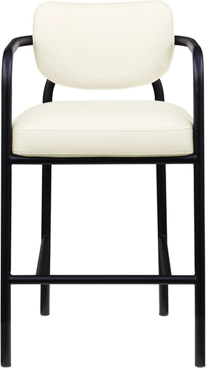 Meridian Furniture Serava Sculpted Vegan Leather Bar Stool with Matte Black Iron Frame for Kitchen Islands Cream 77069Cream-C