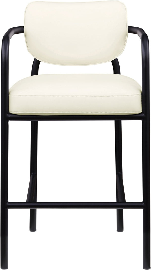 Meridian Furniture Serava Sculpted Vegan Leather Bar Stool with Matte Black Iron Frame for Kitchen Islands Cream 77069Cream-C