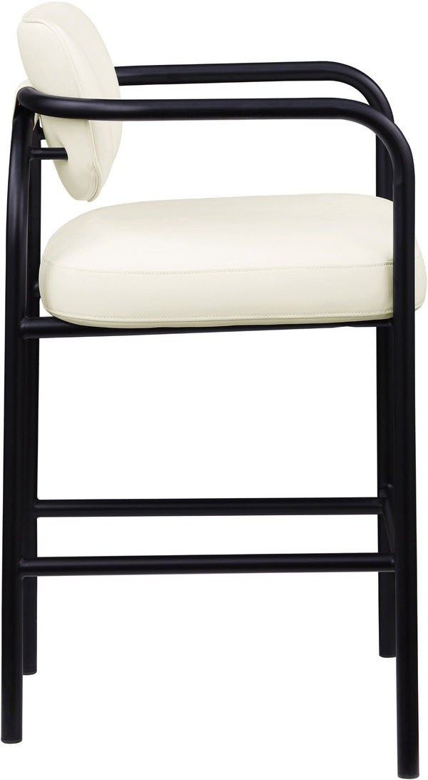 Meridian Furniture Serava Sculpted Vegan Leather Bar Stool with Matte Black Iron Frame for Kitchen Islands Cream 77069Cream-C