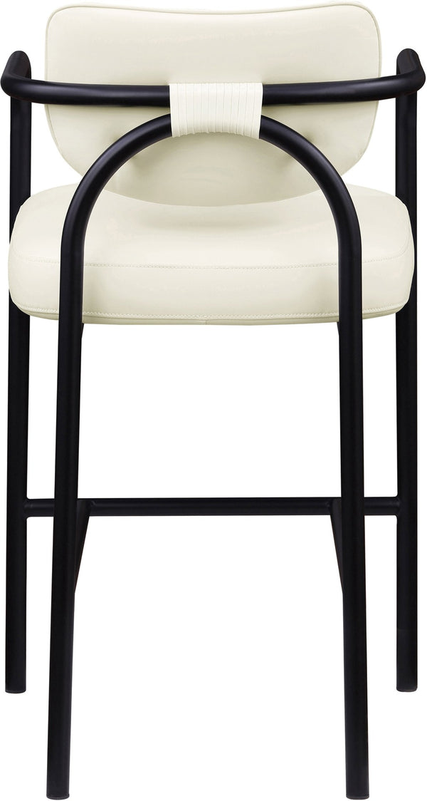 Meridian Furniture Serava Sculpted Vegan Leather Bar Stool with Matte Black Iron Frame for Kitchen Islands Cream 77069Cream-C