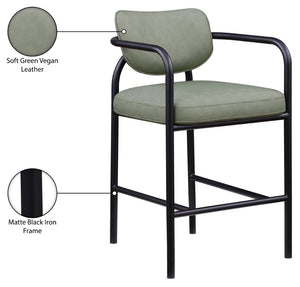 Meridian Furniture Serava Sculpted Vegan Leather Bar Stool with Matte Black Iron Frame for Kitchen Islands Green 77069Green-C