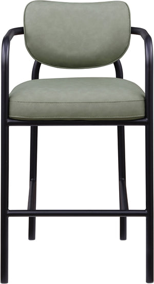 Meridian Furniture Serava Sculpted Vegan Leather Bar Stool with Matte Black Iron Frame for Kitchen Islands Green 77069Green-C