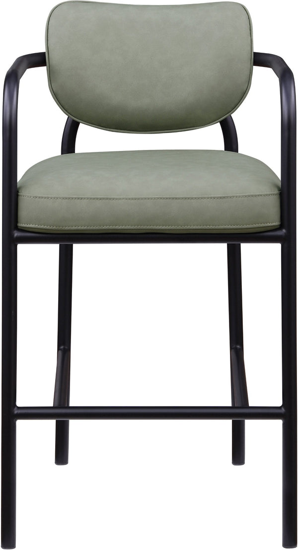 Meridian Furniture Serava Sculpted Vegan Leather Bar Stool with Matte Black Iron Frame for Kitchen Islands Green 77069Green-C