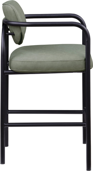 Meridian Furniture Serava Sculpted Vegan Leather Bar Stool with Matte Black Iron Frame for Kitchen Islands Green 77069Green-C