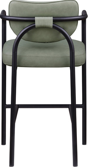 Meridian Furniture Serava Sculpted Vegan Leather Bar Stool with Matte Black Iron Frame for Kitchen Islands Green 77069Green-C