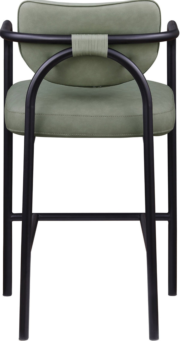 Meridian Furniture Serava Sculpted Vegan Leather Bar Stool with Matte Black Iron Frame for Kitchen Islands Green 77069Green-C