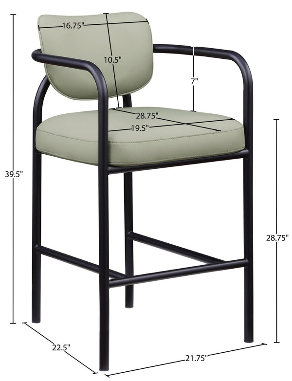 Meridian Furniture Serava Sculpted Vegan Leather Bar Stool with Matte Black Iron Frame for Kitchen Islands Mint 77069Mint-C