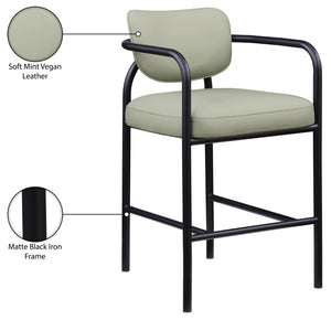 Meridian Furniture Serava Sculpted Vegan Leather Bar Stool with Matte Black Iron Frame for Kitchen Islands Mint 77069Mint-C