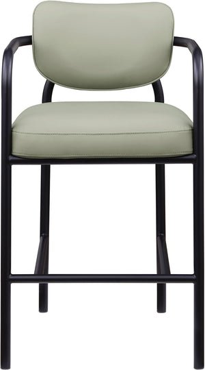 Meridian Furniture Serava Sculpted Vegan Leather Bar Stool with Matte Black Iron Frame for Kitchen Islands Mint 77069Mint-C
