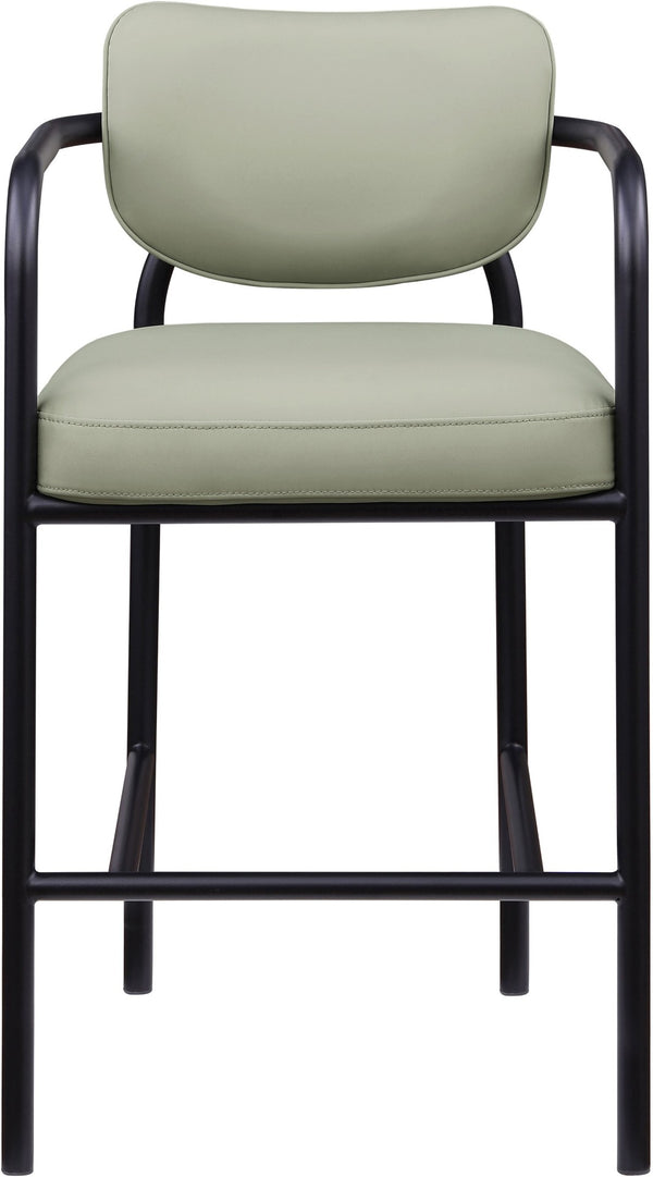 Meridian Furniture Serava Sculpted Vegan Leather Bar Stool with Matte Black Iron Frame for Kitchen Islands Mint 77069Mint-C