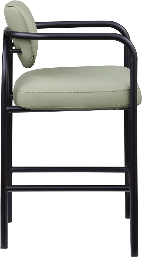 Meridian Furniture Serava Sculpted Vegan Leather Bar Stool with Matte Black Iron Frame for Kitchen Islands Mint 77069Mint-C