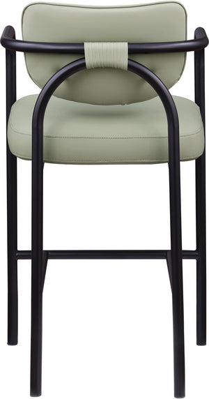 Meridian Furniture Serava Sculpted Vegan Leather Bar Stool with Matte Black Iron Frame for Kitchen Islands Mint 77069Mint-C