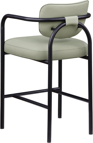 Meridian Furniture Serava Sculpted Vegan Leather Bar Stool with Matte Black Iron Frame for Kitchen Islands Mint 77069Mint-C