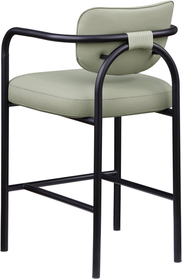 Meridian Furniture Serava Sculpted Vegan Leather Bar Stool with Matte Black Iron Frame for Kitchen Islands Mint 77069Mint-C