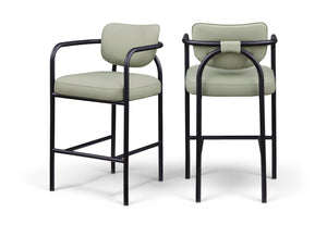 Meridian Furniture Serava Sculpted Vegan Leather Bar Stool with Matte Black Iron Frame for Kitchen Islands Mint 77069Mint-C