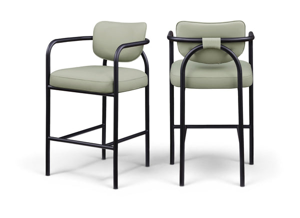 Meridian Furniture Serava Sculpted Vegan Leather Bar Stool with Matte Black Iron Frame for Kitchen Islands Mint 77069Mint-C