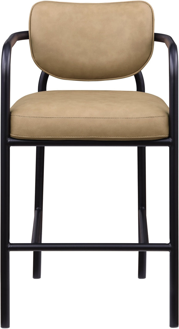 Meridian Furniture Serava Sculpted Vegan Leather Bar Stool with Matte Black Iron Frame for Kitchen Islands Tan 77069Tan-C