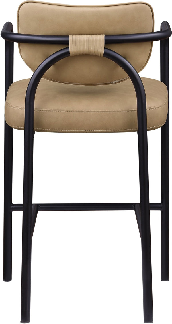 Meridian Furniture Serava Sculpted Vegan Leather Bar Stool with Matte Black Iron Frame for Kitchen Islands Tan 77069Tan-C