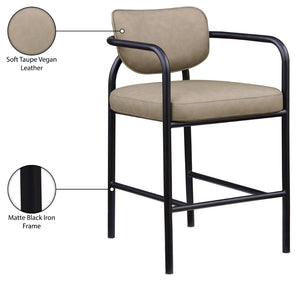 Meridian Furniture Serava Sculpted Vegan Leather Bar Stool with Matte Black Iron Frame for Kitchen Islands Taupe 77069Taupe-C