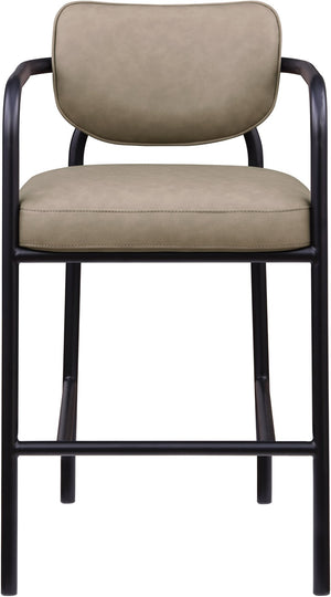 Meridian Furniture Serava Sculpted Vegan Leather Bar Stool with Matte Black Iron Frame for Kitchen Islands Taupe 77069Taupe-C