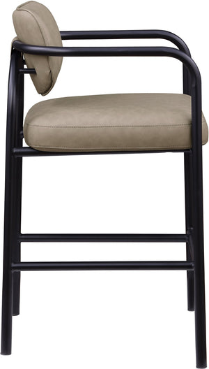 Meridian Furniture Serava Sculpted Vegan Leather Bar Stool with Matte Black Iron Frame for Kitchen Islands Taupe 77069Taupe-C