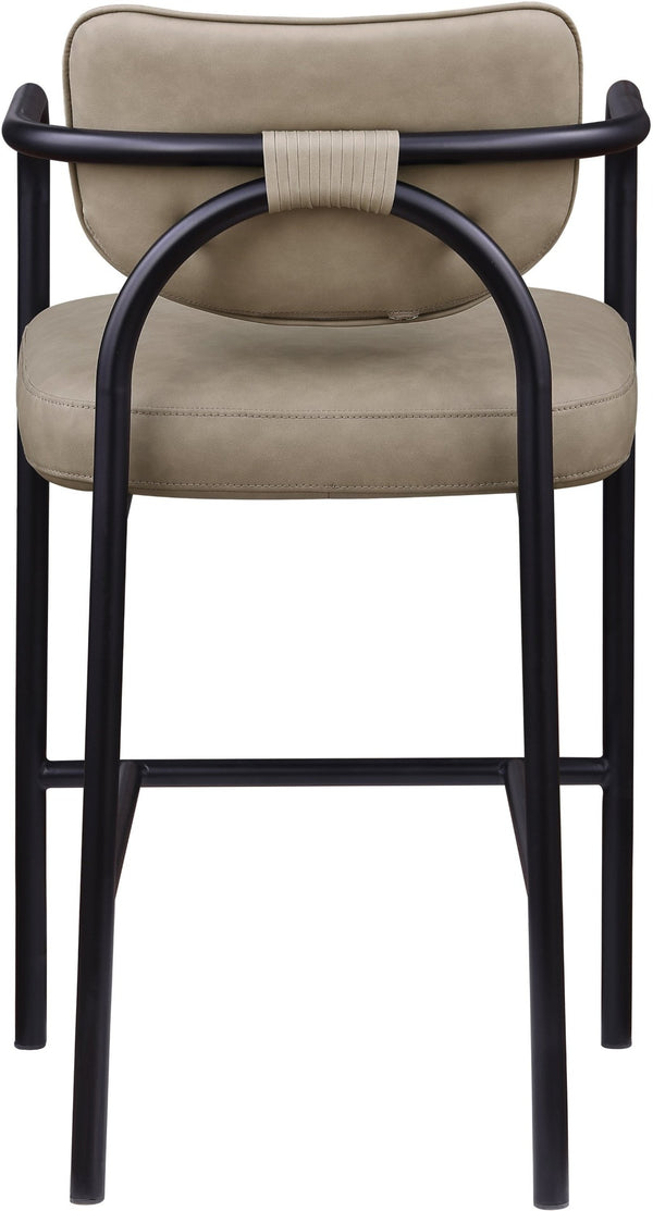 Meridian Furniture Serava Sculpted Vegan Leather Bar Stool with Matte Black Iron Frame for Kitchen Islands Taupe 77069Taupe-C