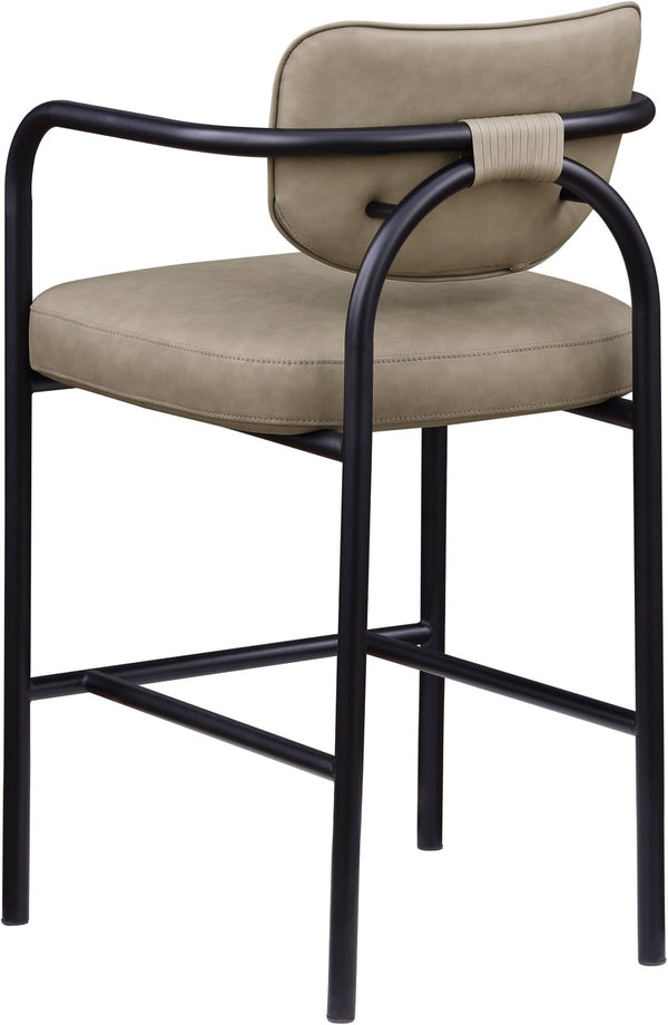 Meridian Furniture Serava Sculpted Vegan Leather Bar Stool with Matte Black Iron Frame for Kitchen Islands Taupe 77069Taupe-C