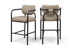 Meridian Furniture Serava Sculpted Vegan Leather Bar Stool with Matte Black Iron Frame for Kitchen Islands Taupe 77069Taupe-C