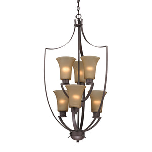 Thomas Lighting Foyer Four-Light Chandelier Oil Rubbed Finish Tulip Shades Entryway Ceiling Fixture Bronze 21'' Wide 6-Light Light Amber Glass 7706FY/10