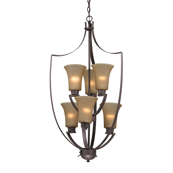 Thomas Lighting Foyer Four-Light Chandelier Oil Rubbed Finish Tulip Shades Entryway Ceiling Fixture Bronze 21'' Wide 6-Light Light Amber Glass 7706FY/10