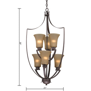 Thomas Lighting Foyer Four-Light Chandelier Oil Rubbed Finish Tulip Shades Entryway Ceiling Fixture Bronze 21'' Wide 6-Light Light Amber Glass 7706FY/10