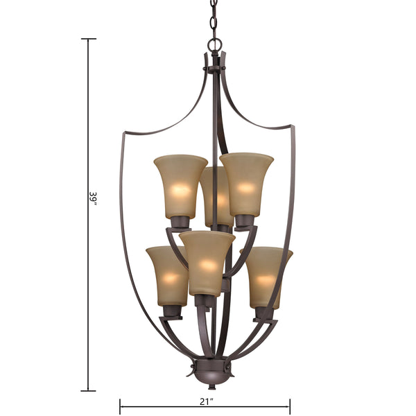 Thomas Lighting Foyer Four-Light Chandelier Oil Rubbed Finish Tulip Shades Entryway Ceiling Fixture Bronze 21'' Wide 6-Light Light Amber Glass 7706FY/10