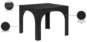 Meridian Furniture Waldorf Round Glass Top Pedestal Dining Table with Art Deco Wooden Base for Small Spaces Black 77070Black-DT