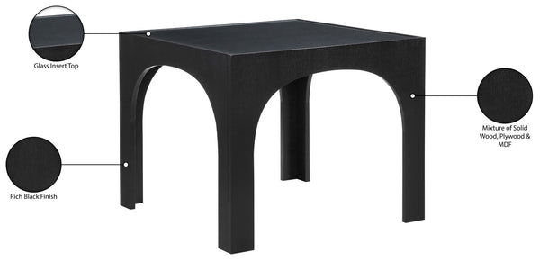 Meridian Furniture Waldorf Round Glass Top Pedestal Dining Table with Art Deco Wooden Base for Small Spaces Black 77070Black-DT