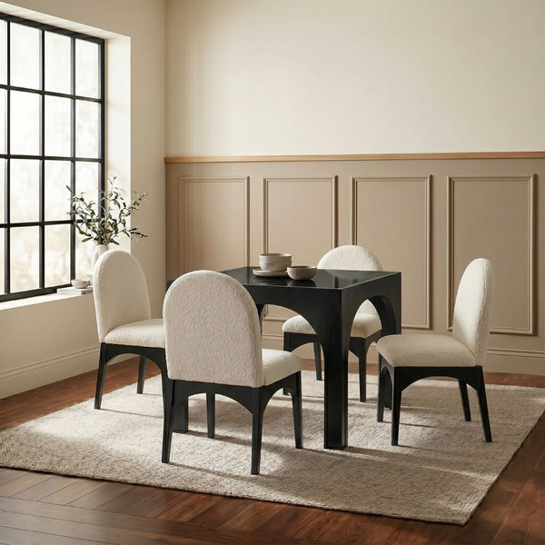 Meridian Furniture Waldorf Round Glass Top Pedestal Dining Table with Art Deco Wooden Base for Small Spaces Black 77070Black-DT